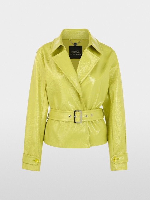 Short trench jacket with patent finish
