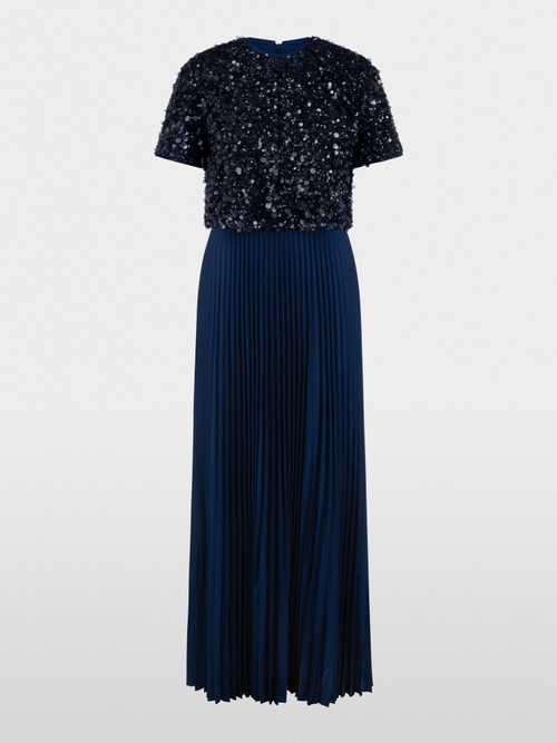 Maxi dress with sequins and pleats
