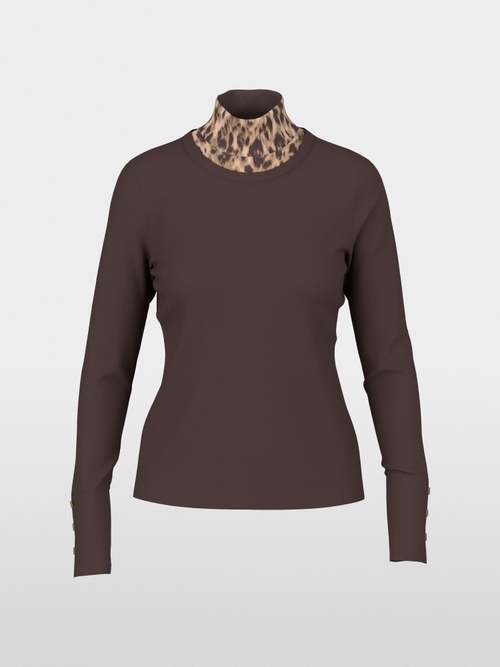Long-sleeve top with leo-print roll neck
