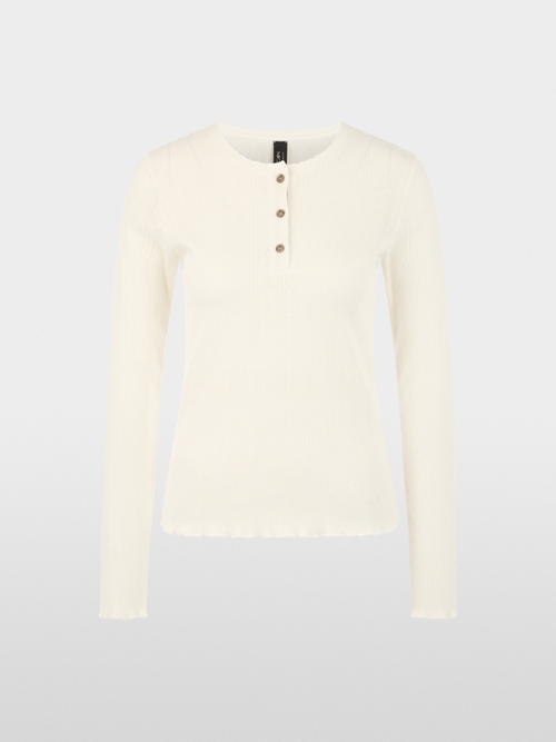Long-sleeved buttoned openwork top