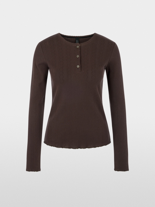 Long-sleeved buttoned openwork top