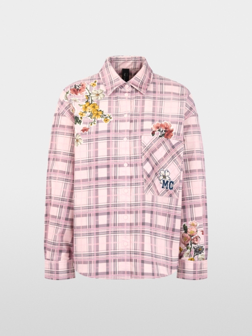 Corduroy blouse with checked design and flowers