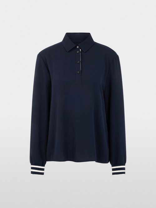 Blouse with polo collar and flounce
