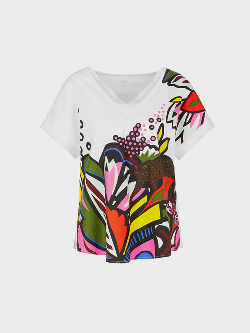 Bedrucktes Blusenshirt mit Materialmix