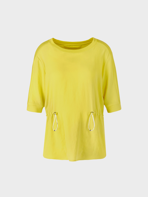 Blouse-style top in mixed materials