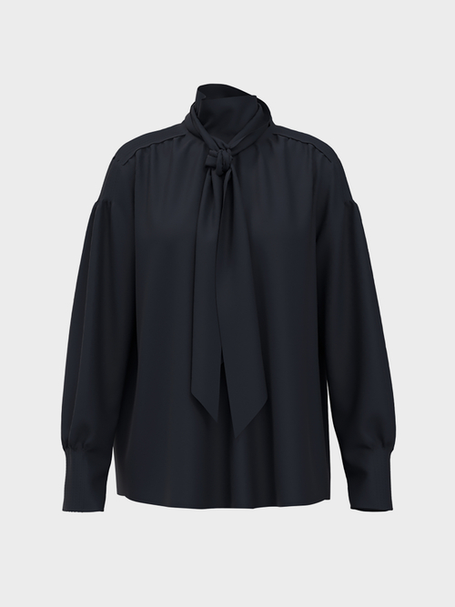 Bow-neck blouse with pintucks