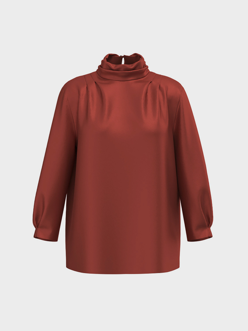 Seidenbluse mit gerafftem Stehkragen