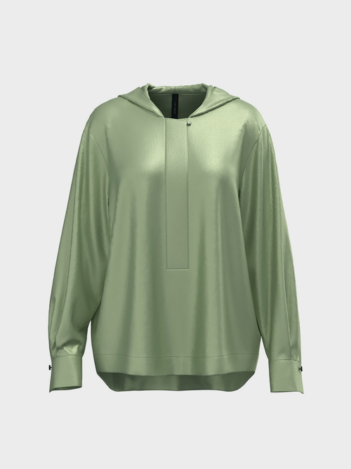 Blouse-style satin top with hood