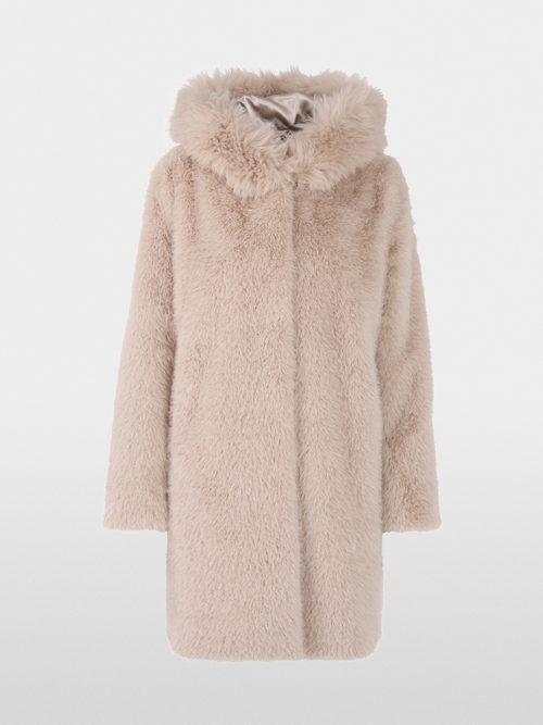 Mantel aus Fake Fur mit Kapuze