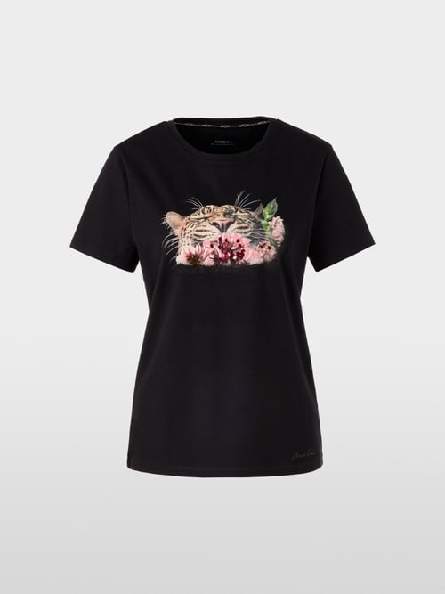 T-shirt avec imprimé léopard et détails floraux