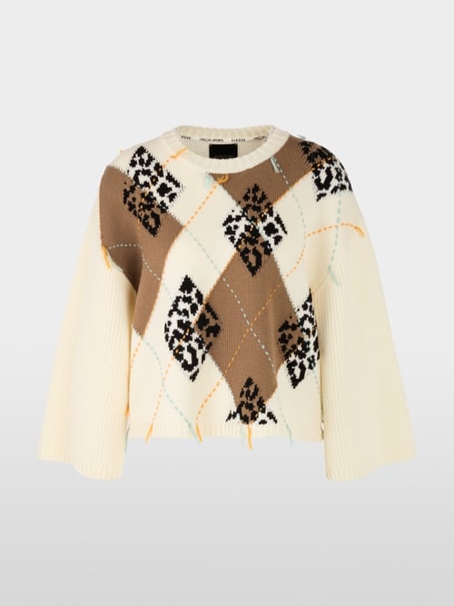 Wool jumper with argyle and fringes