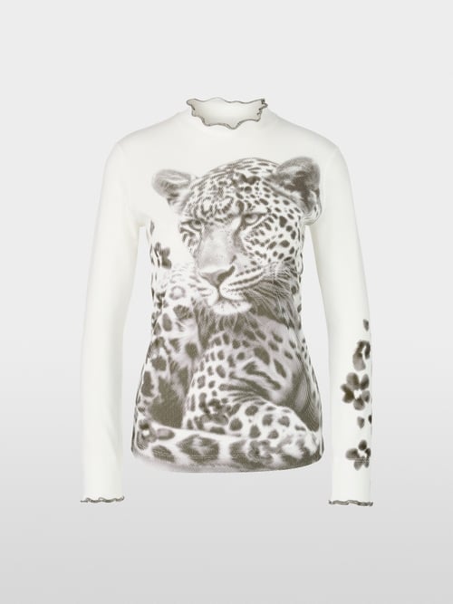 T-shirt en coton côtelé avec léopard