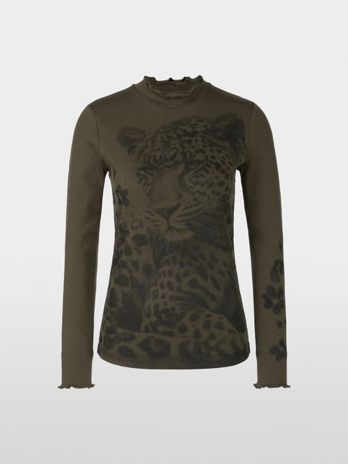 T-shirt en coton côtelé avec léopard