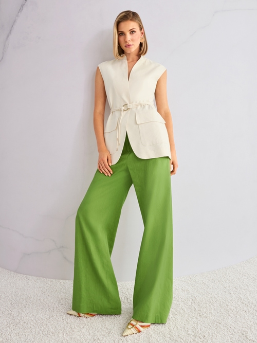 Long linen blend safari vest