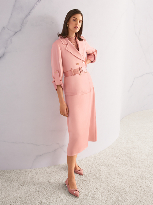 Midi skirt in satin with tie cord