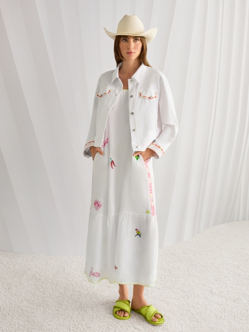 Sleeveless midi dress with embroidery