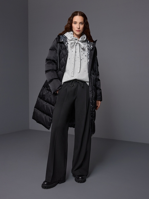 Long quilted coat with hood
