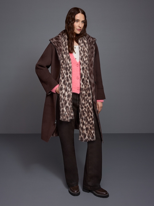 Wool coat with leopard print