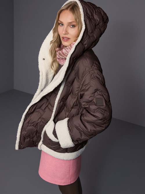 Down jacket with curly teddy fleece