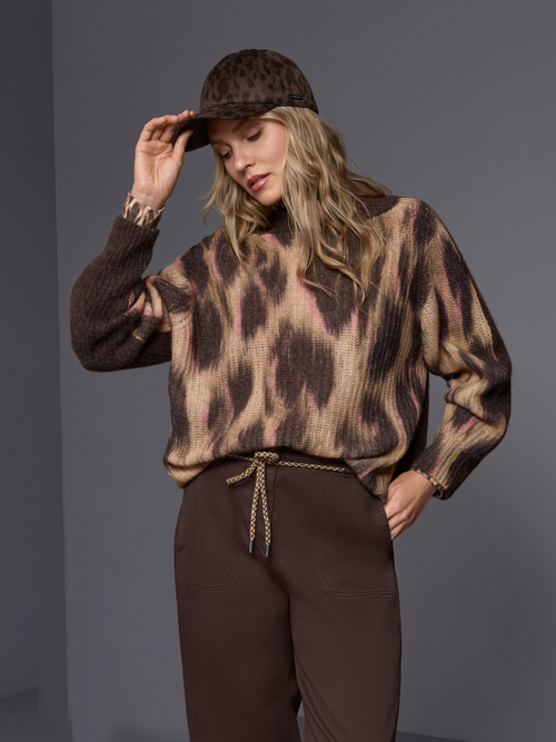 Leopard print cap with adjustable strap