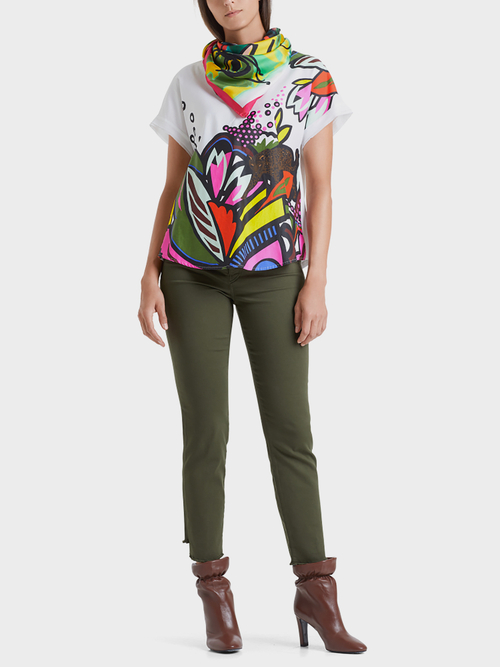 Bedrucktes Blusenshirt mit Materialmix