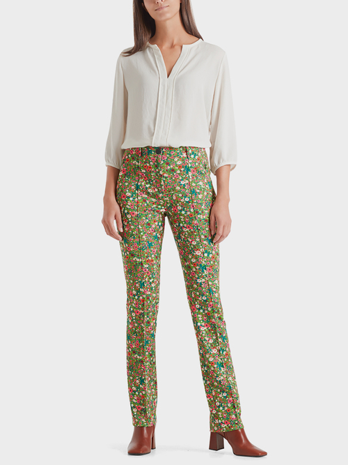 Stretch-Hose mit Millefleurs-Print
