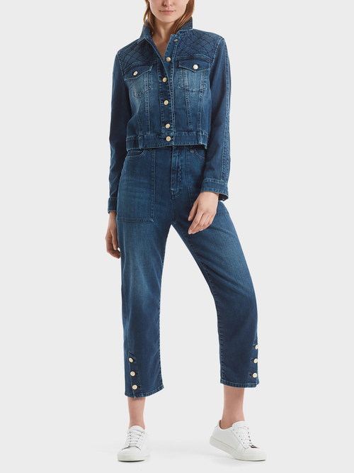 Diamond-quilted padded denim jacket