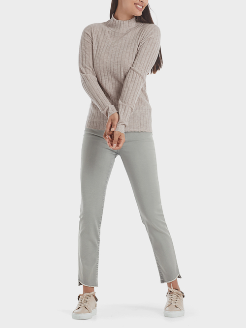 Rib-knit sweater with stand-up collar