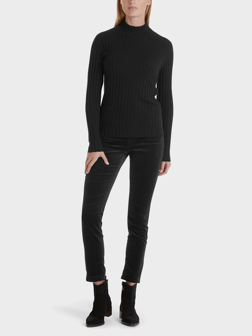 Rib-knit sweater with stand-up collar