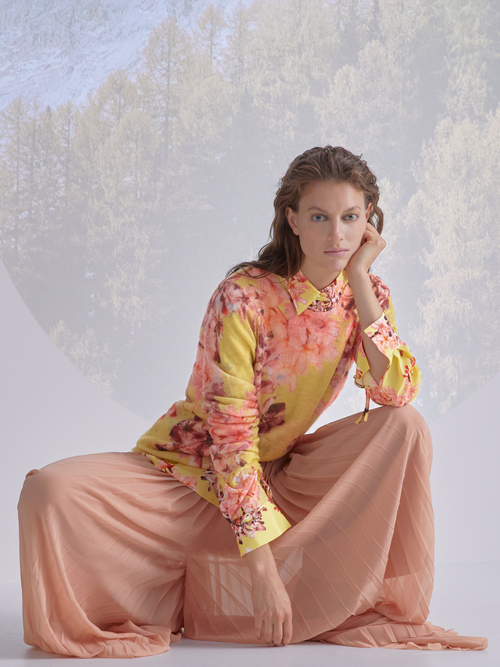 Gebloemde blouse van viscose en zijde