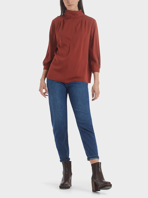 Seidenbluse mit gerafftem Stehkragen