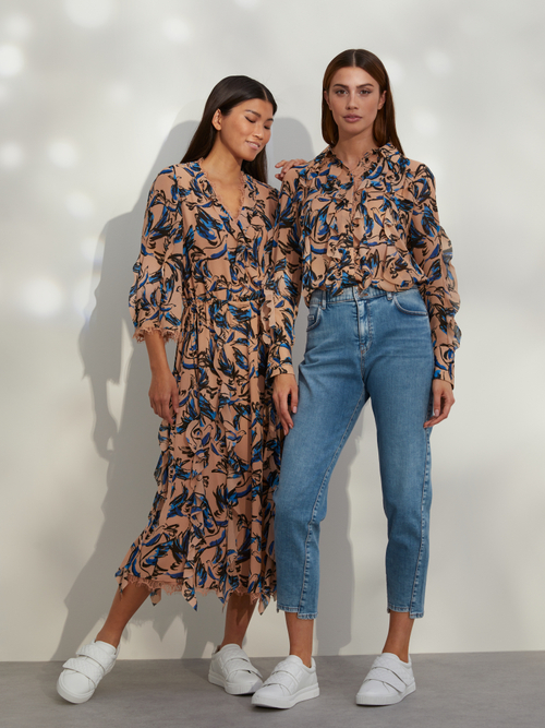 Volantbluse mit Bird-Print