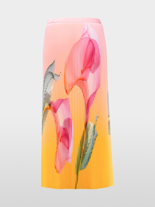 Pleated maxi skirt with calla lilies