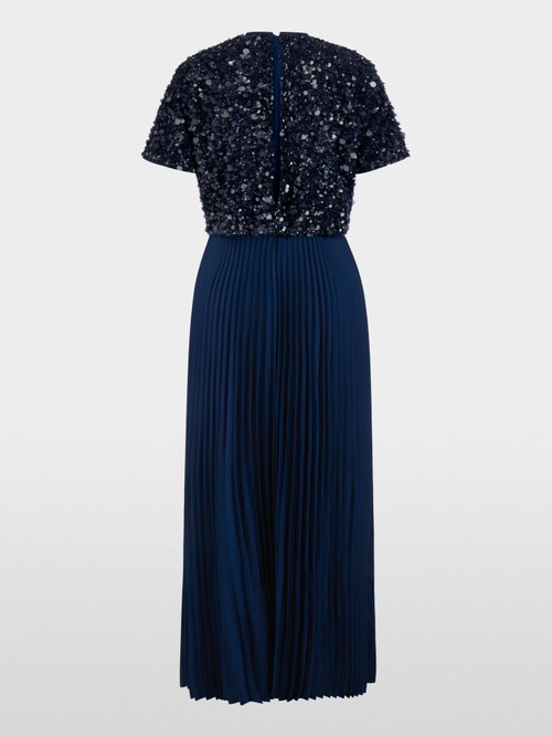 Maxi dress with sequins and pleats