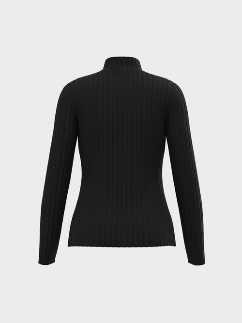 Rib-knit sweater with stand-up collar