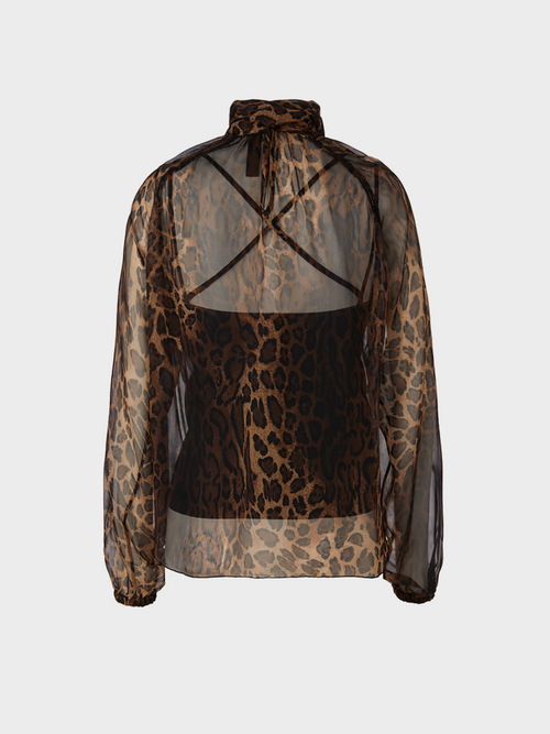 Blouse met strikhals en luipaardmotief