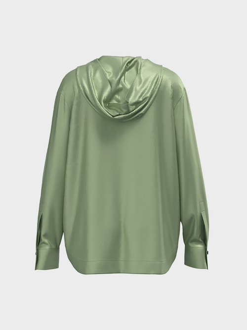 Blouse-style satin top with hood