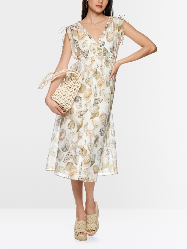 Mid-length dress in cotton and silk