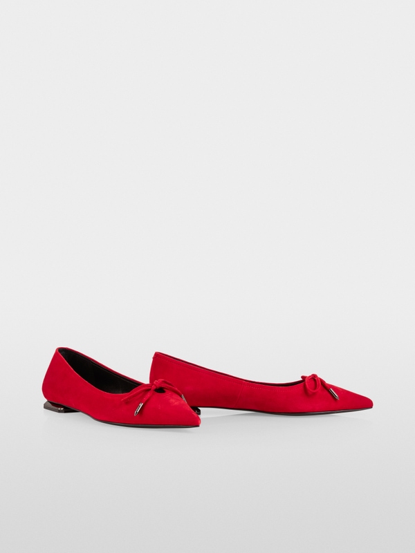 Pointed suede ballerina flats with bow