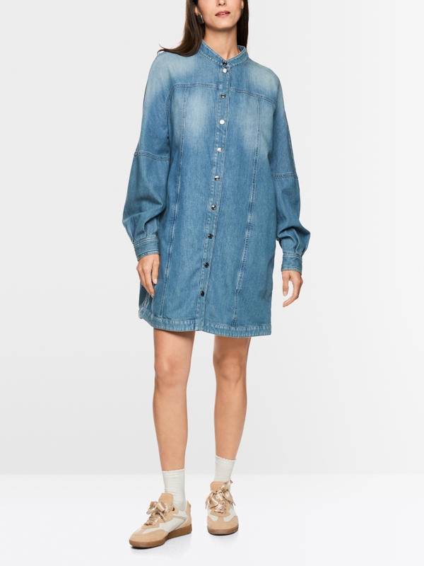 Denim mini dress with stand-up collar