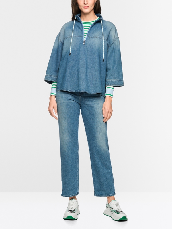 Sporty denim blouse with stand-up collar