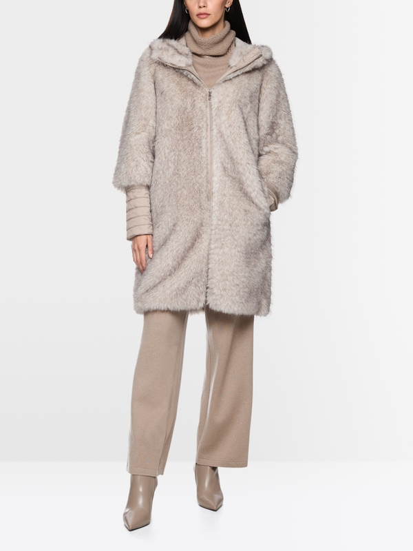 Faux fur coat with hood