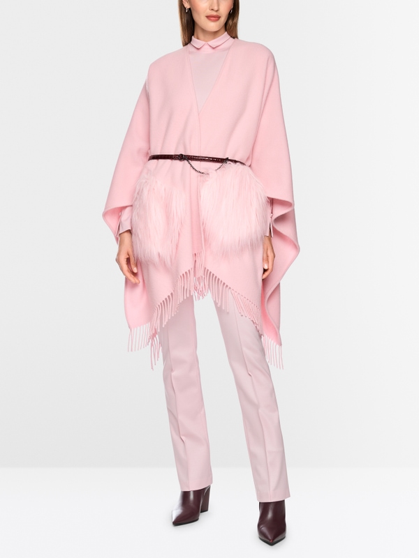 Cape with faux fur pockets