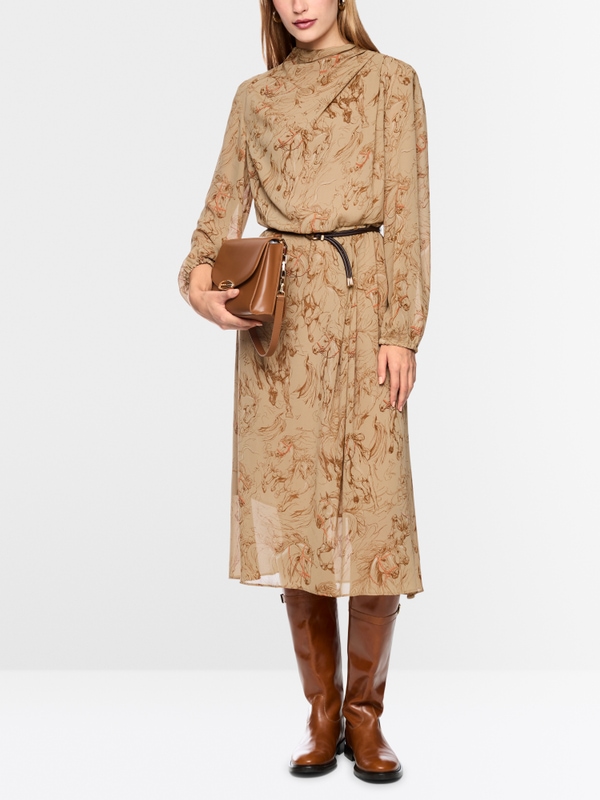 Printed dress with drawstring belt