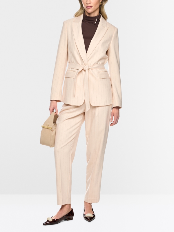 Pinstriped blazer with tie belt