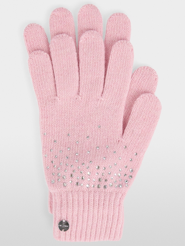 Fine-knit gloves with rhinestones
