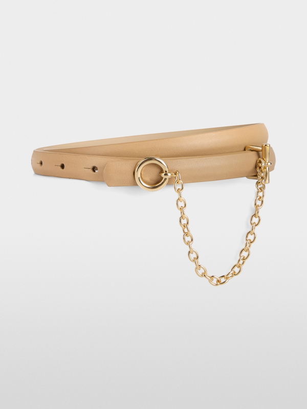 Slim leather belt with chain detail