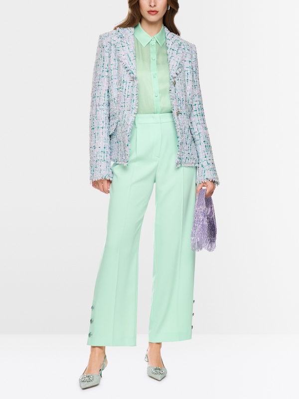 Blazer with rhinestones and frayed hem