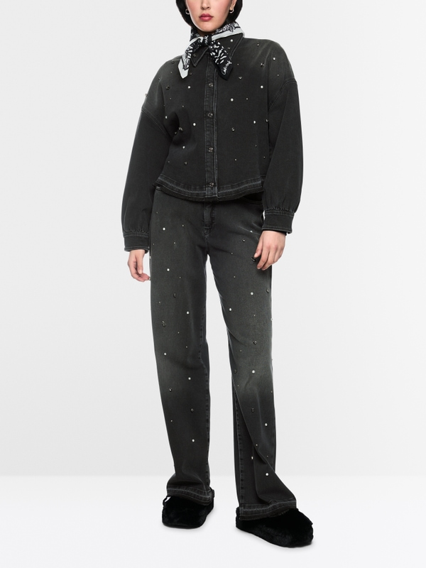 Denim shirt with gemstones