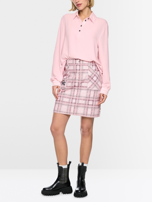 Blouse with polo collar and flounce